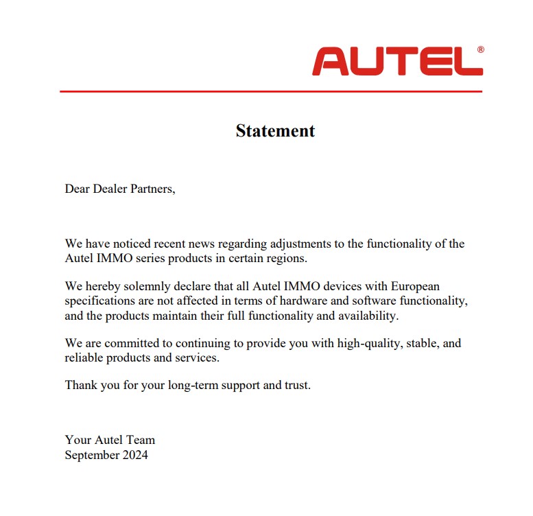 Information on Autel IMMO availability in Europe